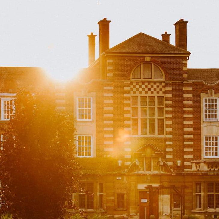 The sun sets over the Nidd building, which is part of Hull University Business School