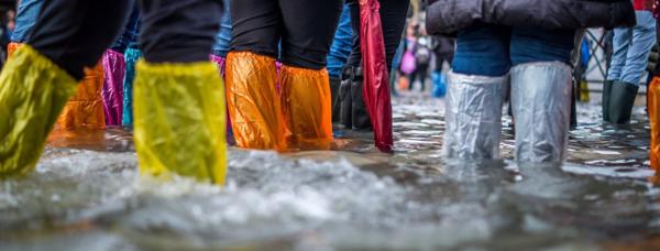 Colourful wellies in a flood
