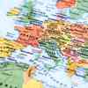 A close up of a map of Europe labelled with countries and major cities.