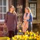 Postgraduate Rebecca Humphries & Georgia Sykes walking by HUBS Wharfe Building