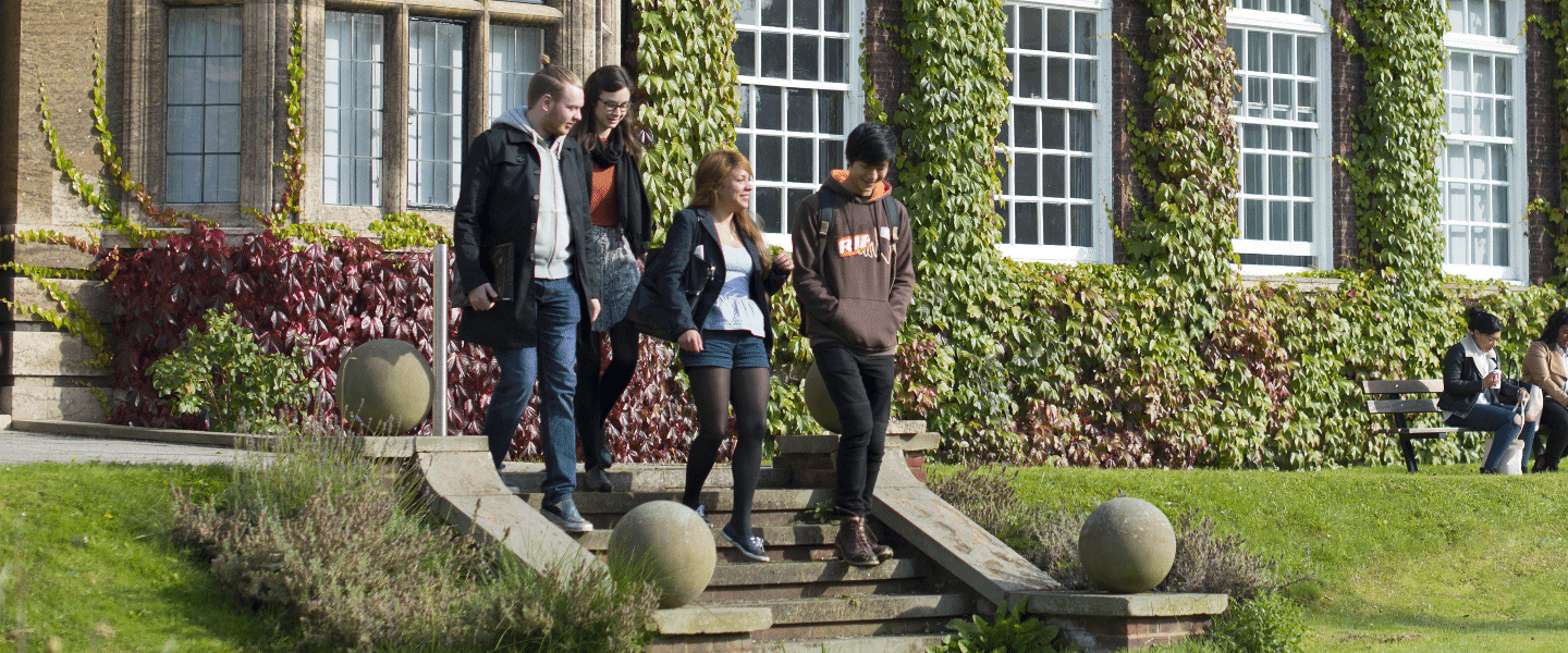 HUBS Students on steps Derwent Exterior Landscape UNI_7286