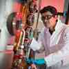 Hull Chemical Engineering student, Sultan Rashid A Al-Hajri, training in lab coat, safety goggles and gloves.
