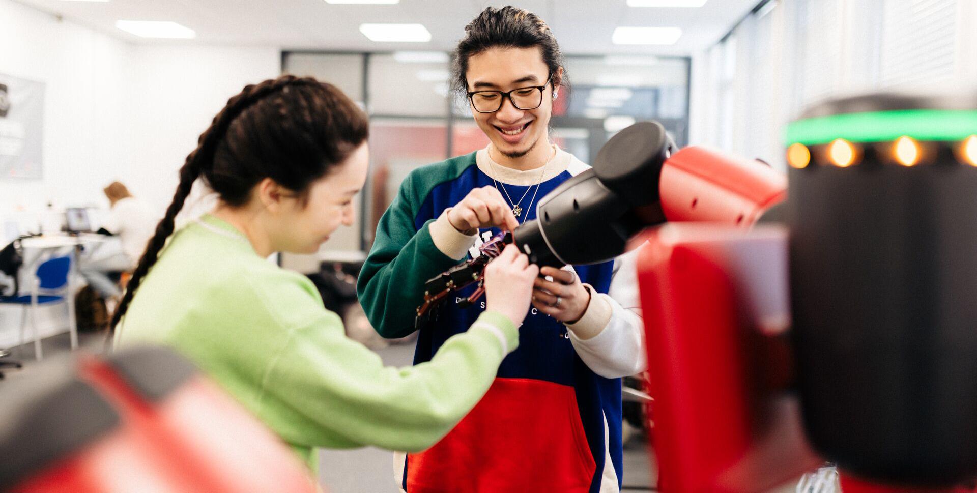 students in the robotics lab