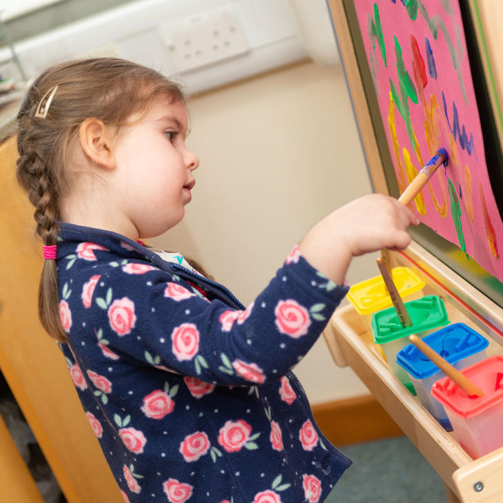 A child painting on an easel