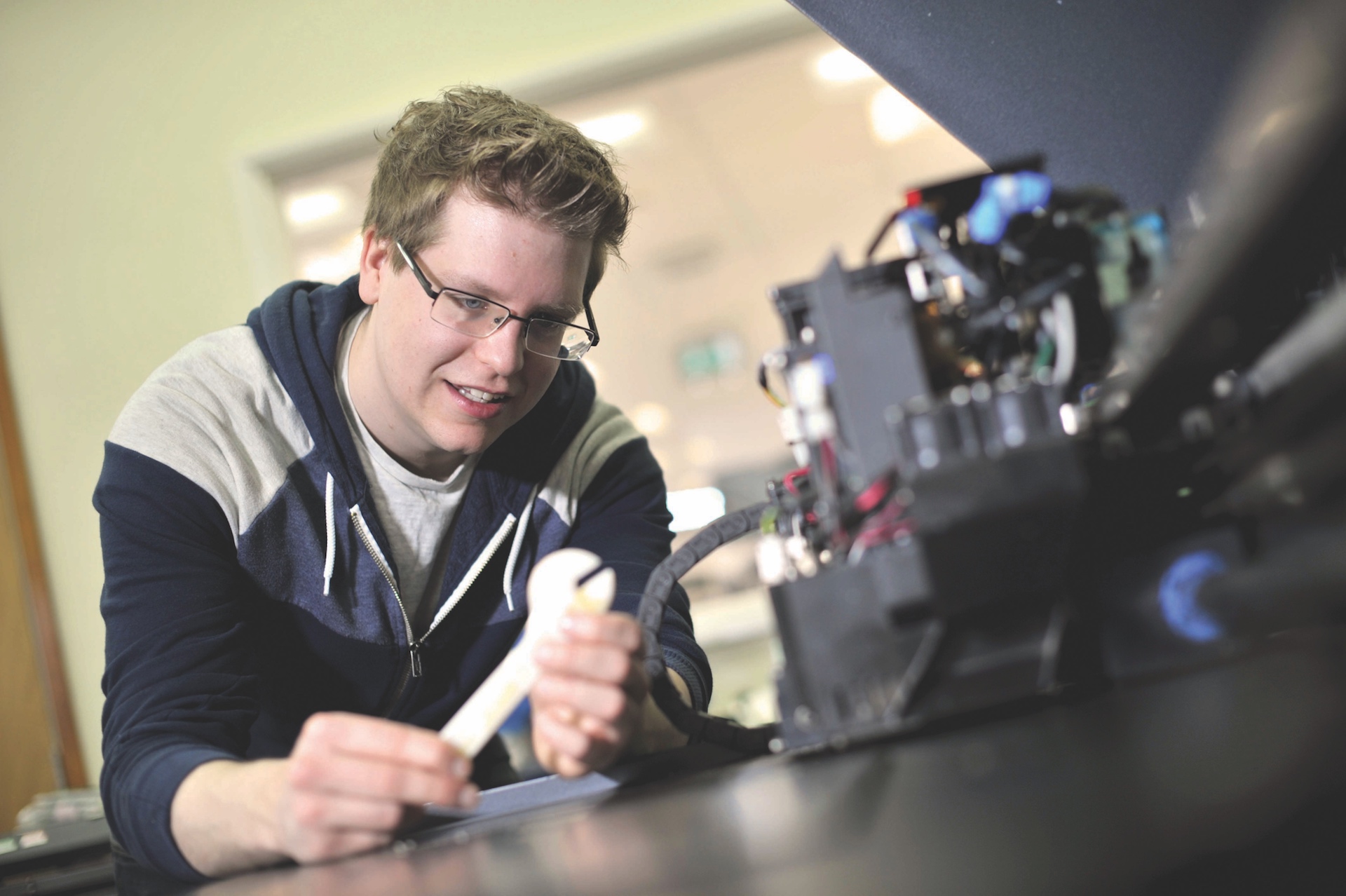 Mike at the university. He study Engineering at University.