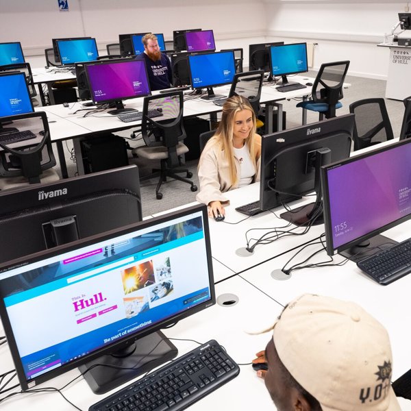 FACE media hub computer suite with students