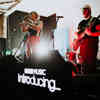 Hull Music student band, including singer, bass player and drummer, performing on a BBC Music Introducing stage.
