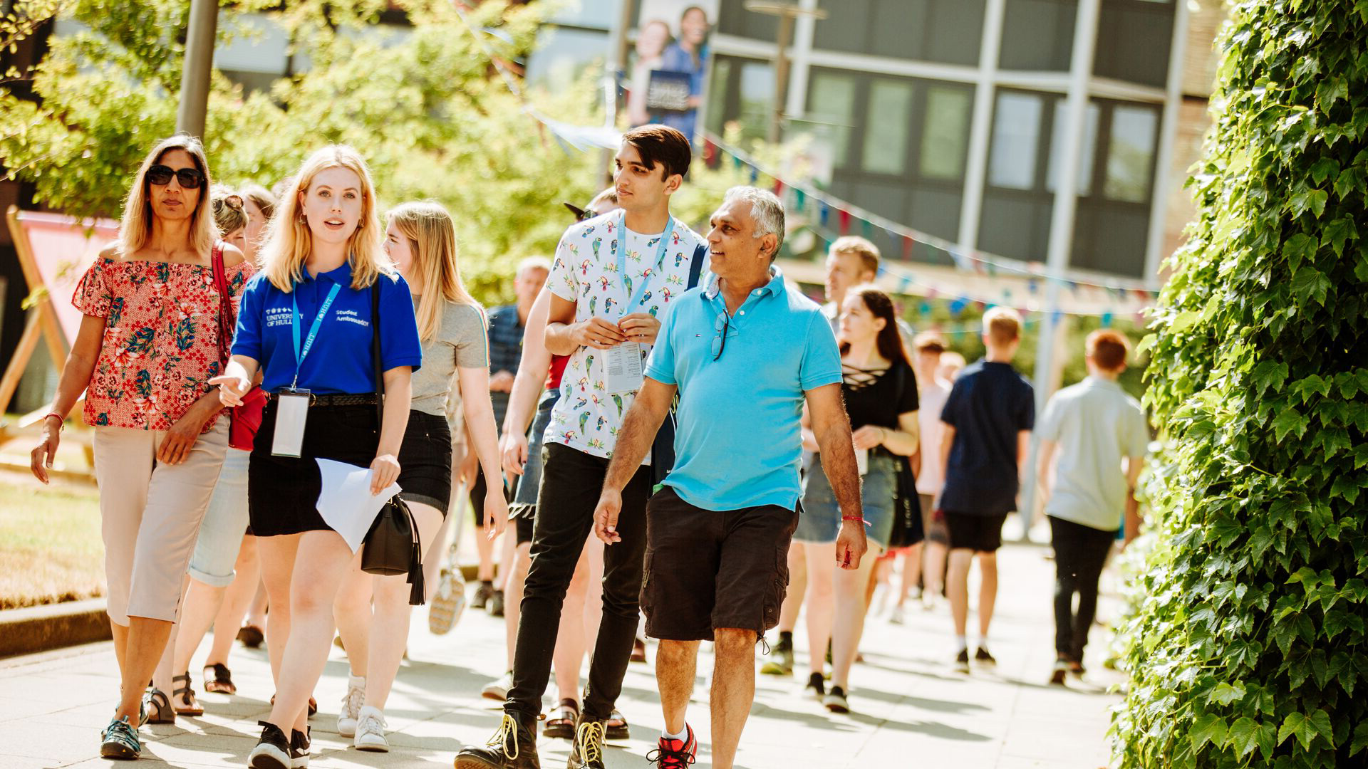 Hull University Open Day - applicants on tour with a student ambassador