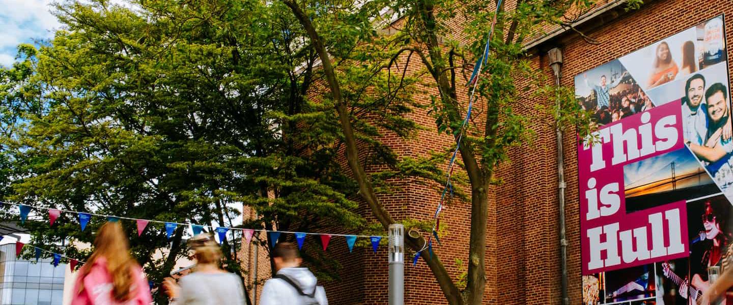 'This is Hull' sign on the side of the Brynmor Jones Library during an Open Day