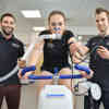 student being measured using the Fitness and Respiration Testing equipment