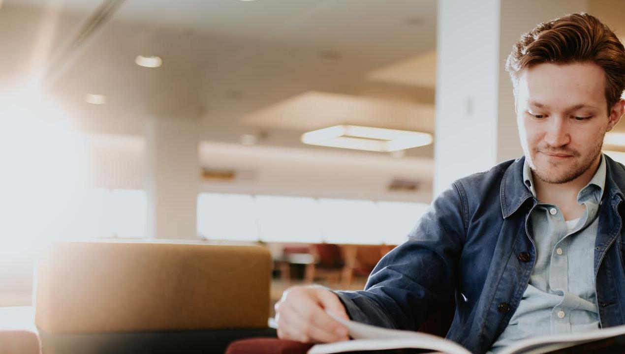 Ethan Harding in Brynmor Jones Library