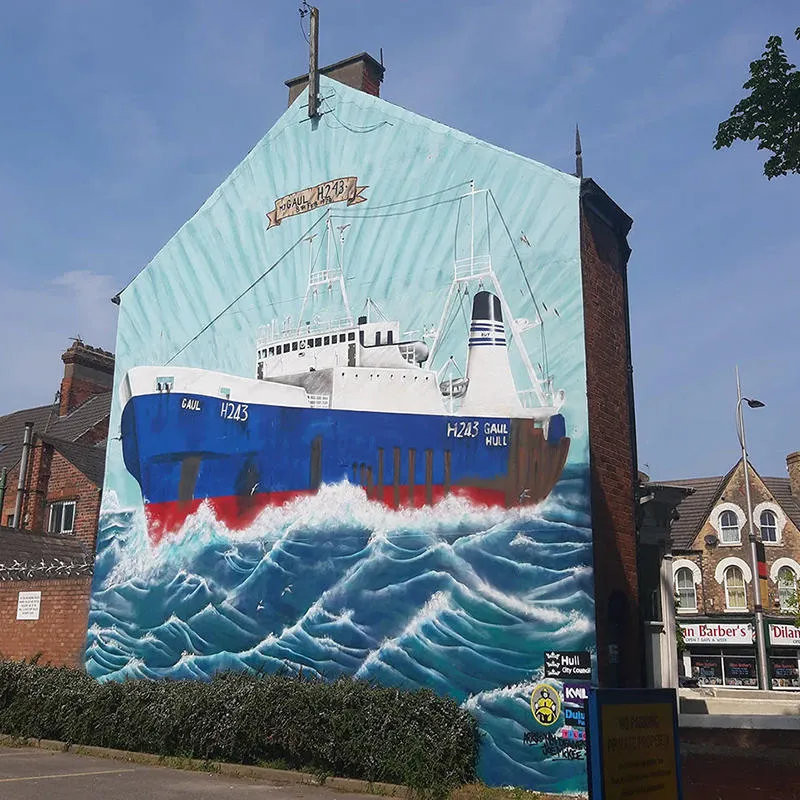 Mural of a fishing boat in West Hull