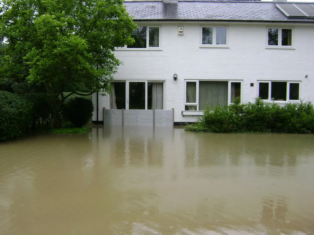 flood barrier protecting a house