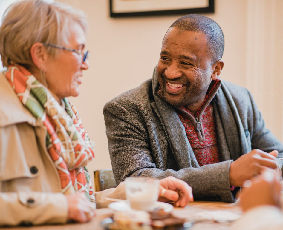 Patients chatting over a cup of tea