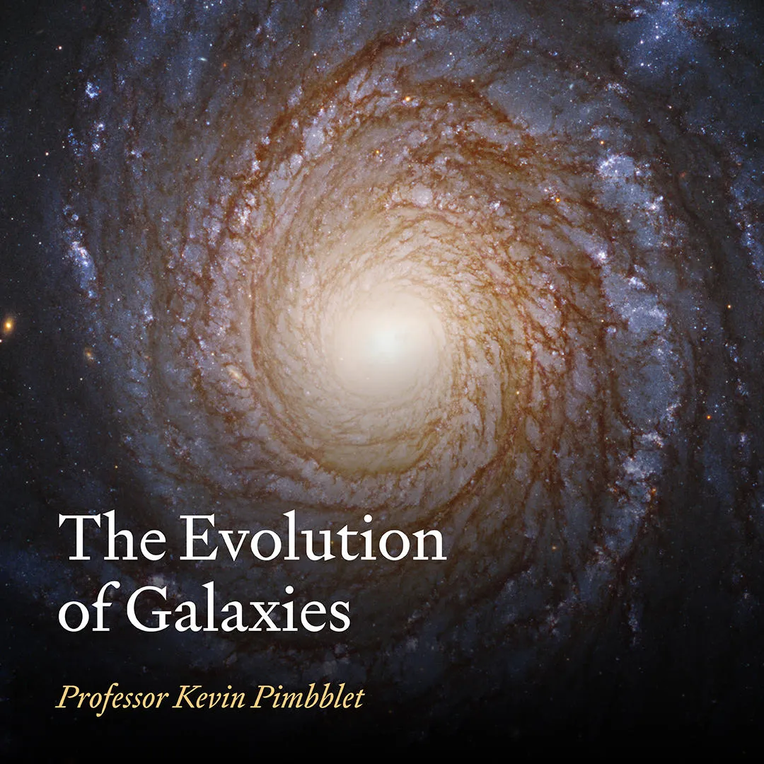 A galaxy with the lecture title overlaid