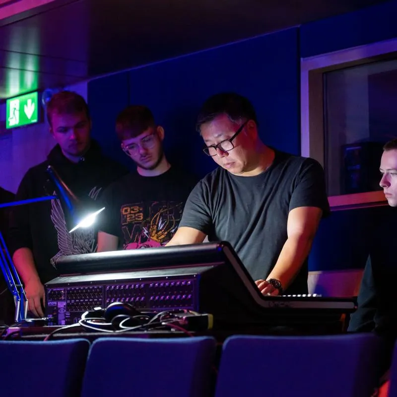 Students mixing music in Middleton Hall