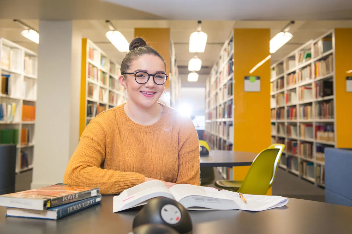 Geography student in the Brynmor Jones library