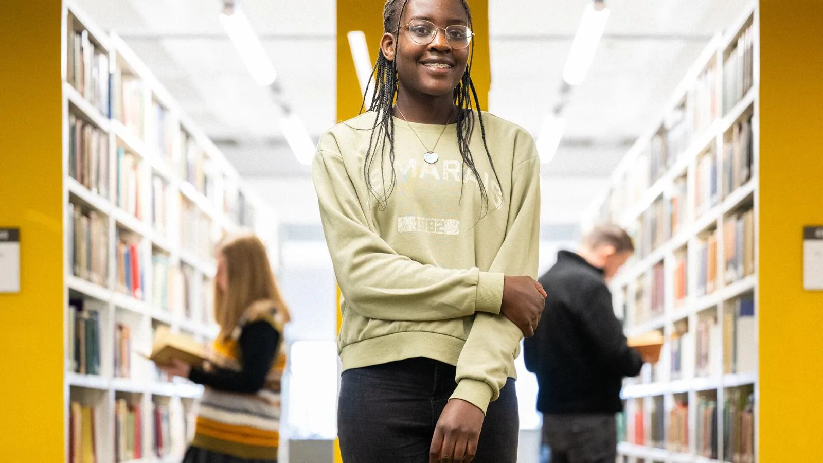 A student stood in the library
