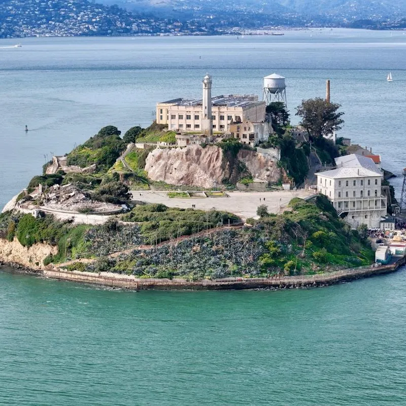 Aerial view of Alcatraz prison