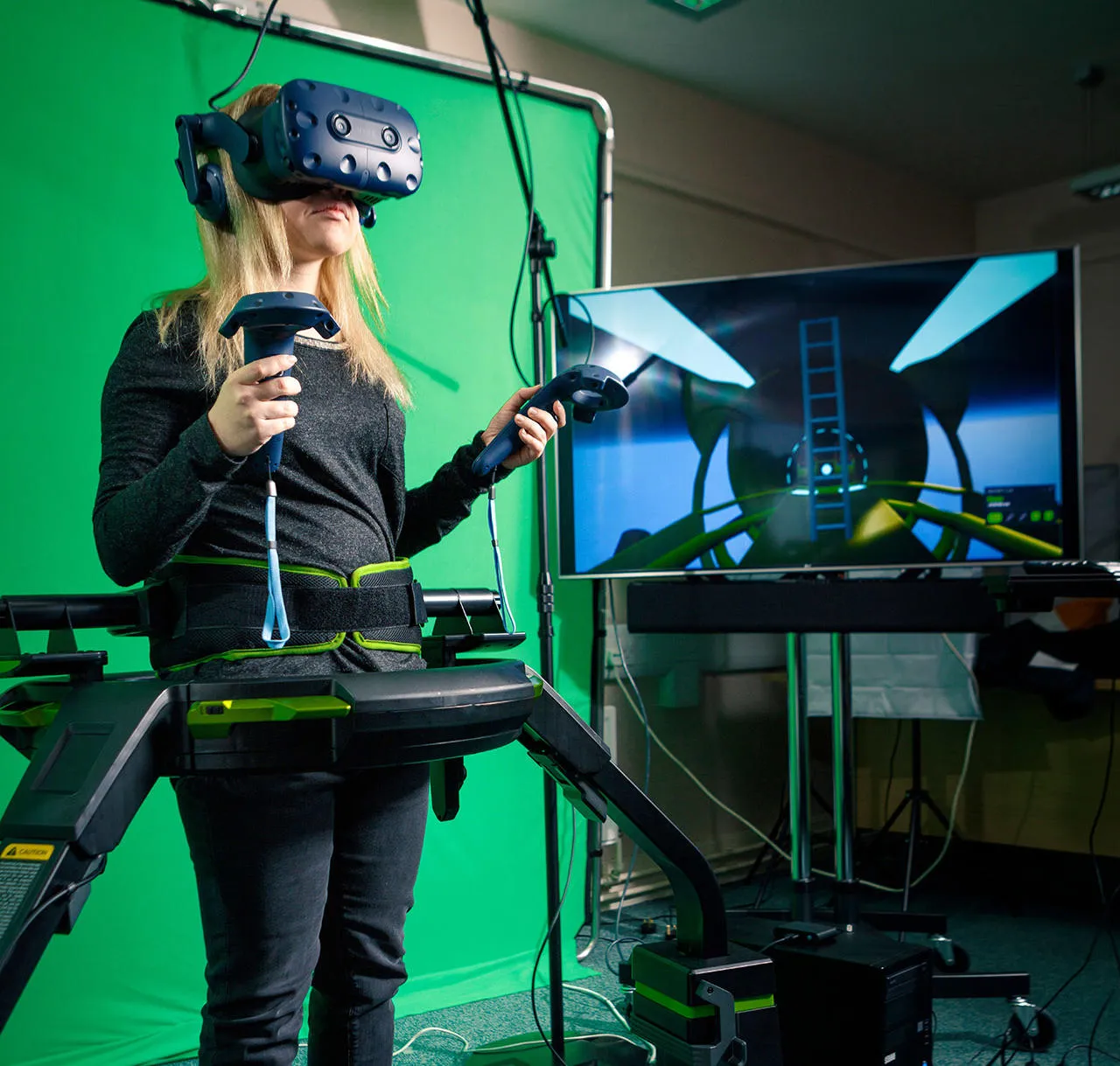 Computer science for games programming student using VR equipment