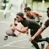 A group of students playing basketball