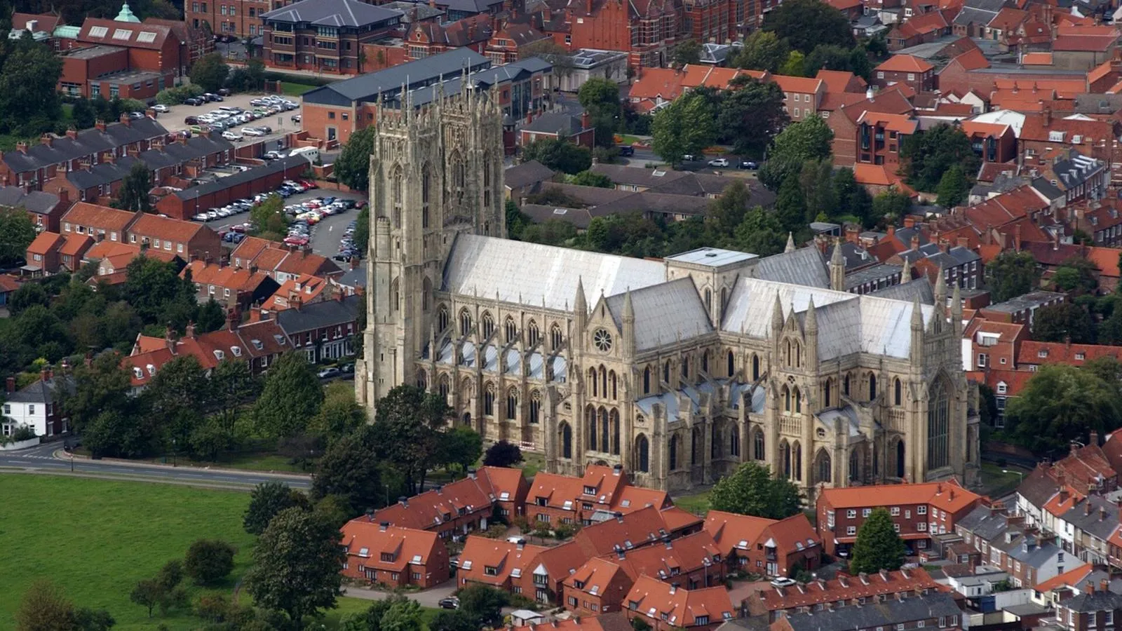aerial shot of beverley minster and town