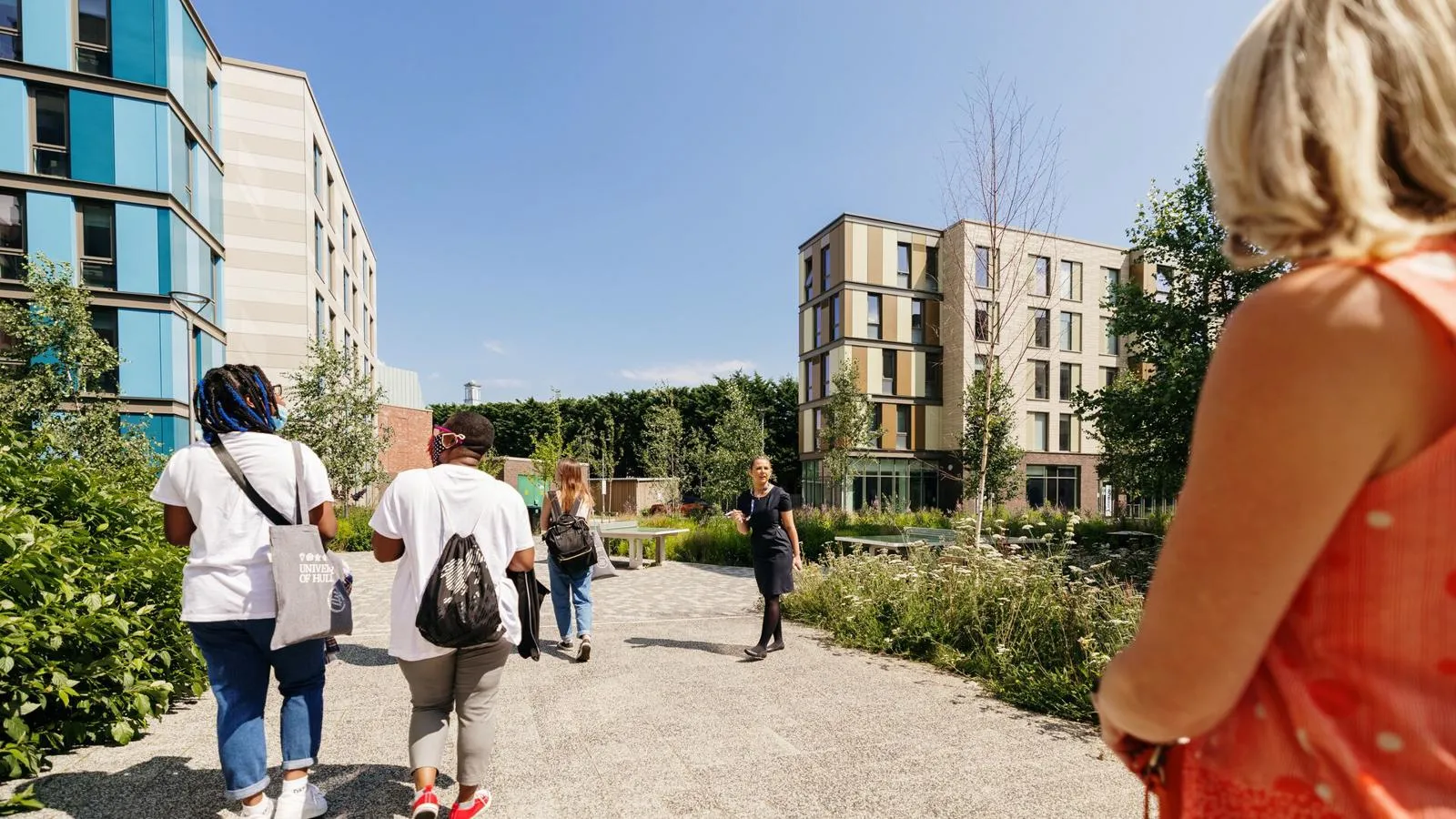 Students and parents on an accommodation tour