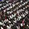 Rows of granduands awaitng thier cememony start at the Connexin arena