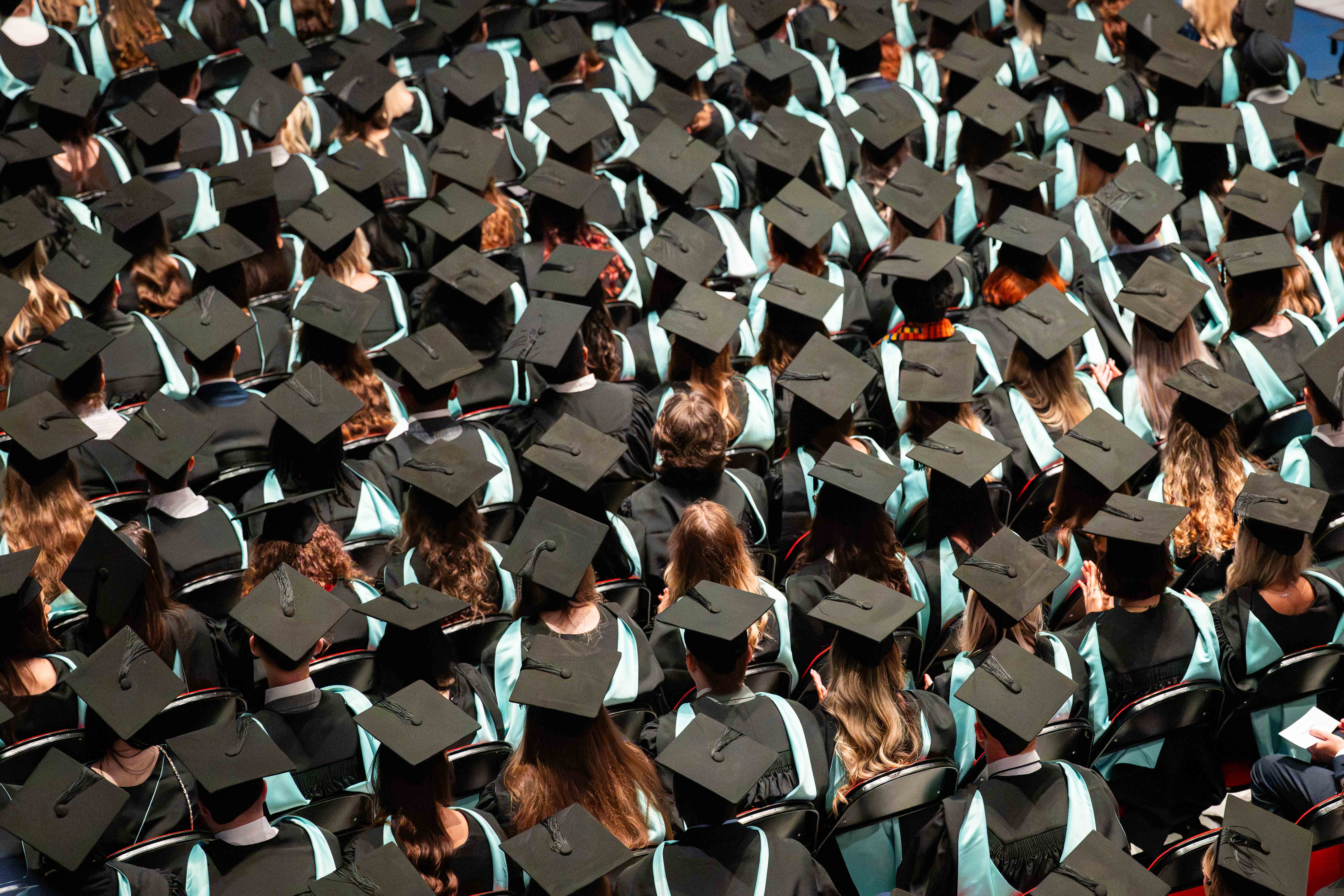 Graduates donning the traditional graduation caps. 