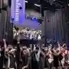 Graduates during the traditional cap throw.