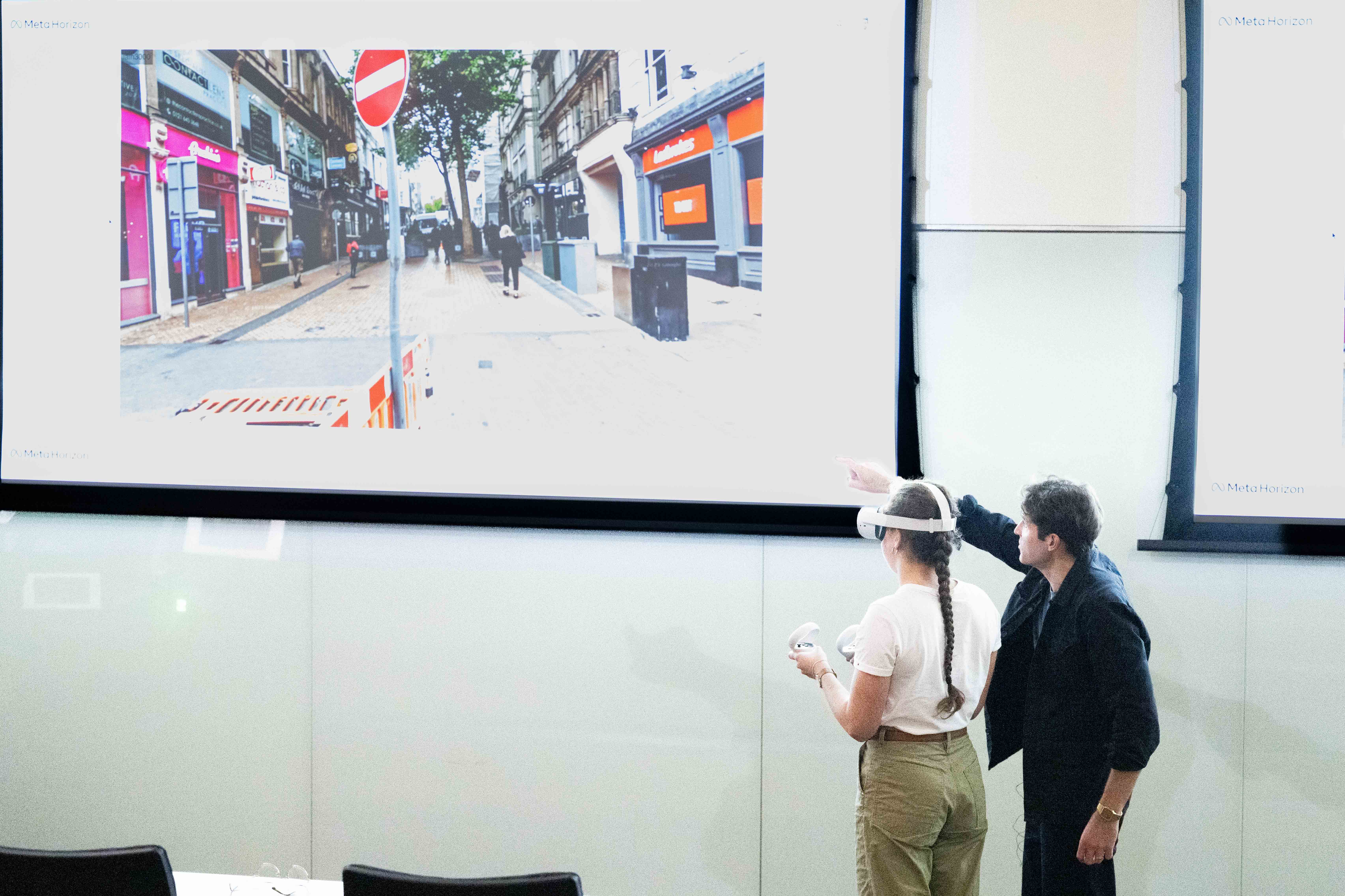 student using vr headset
