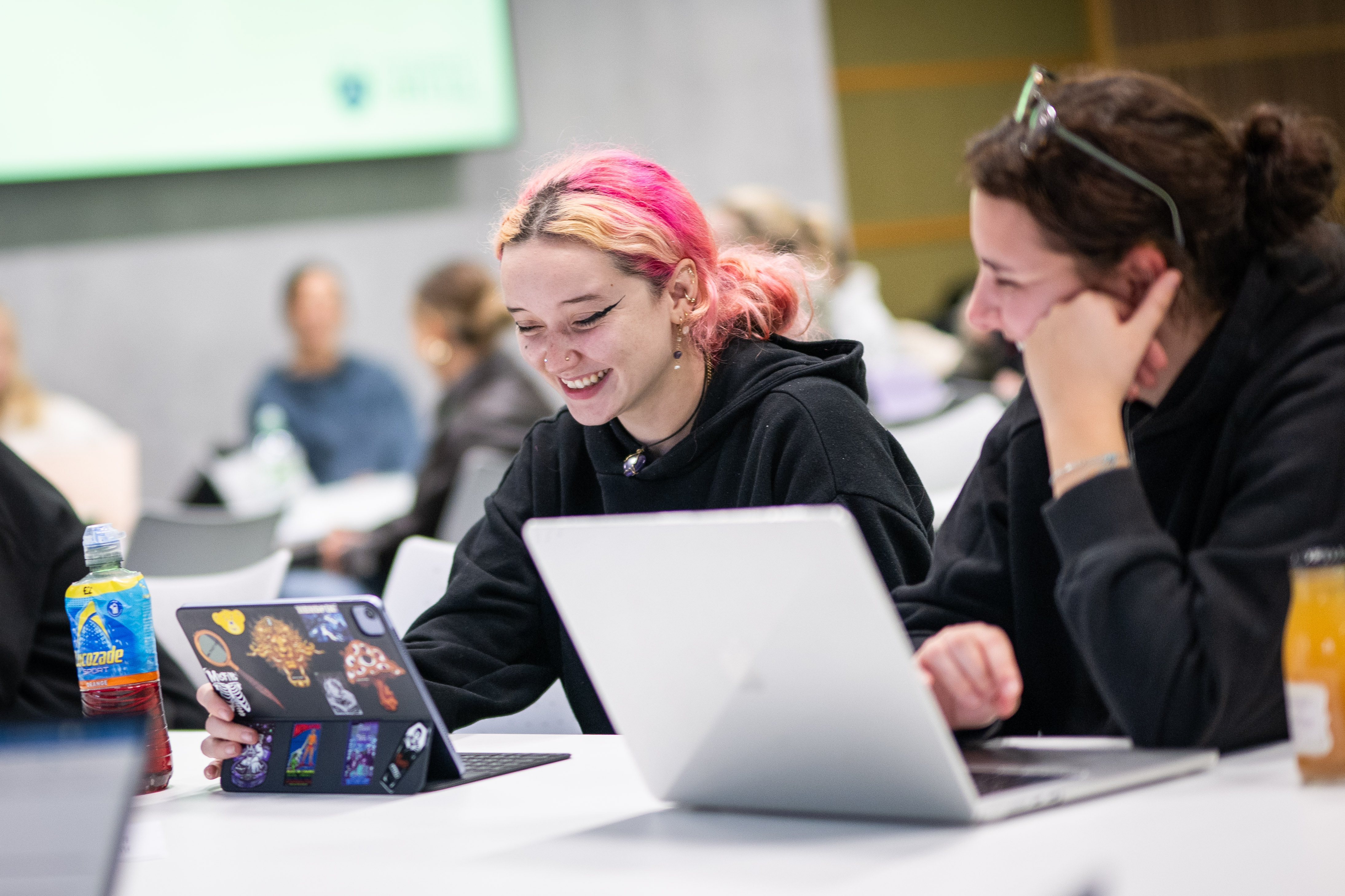 two students in a lecture