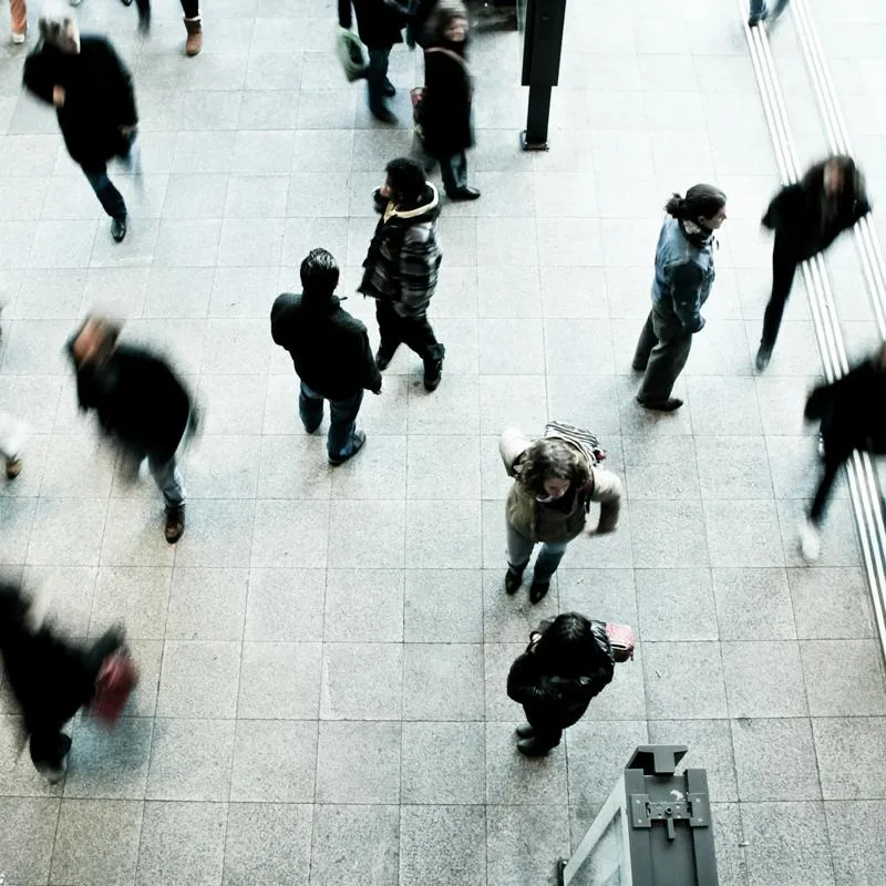 A crowd of people from above