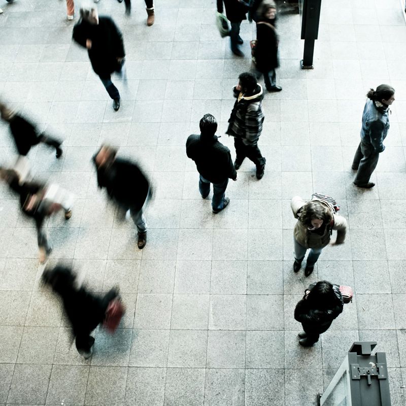 A crowd of people from above