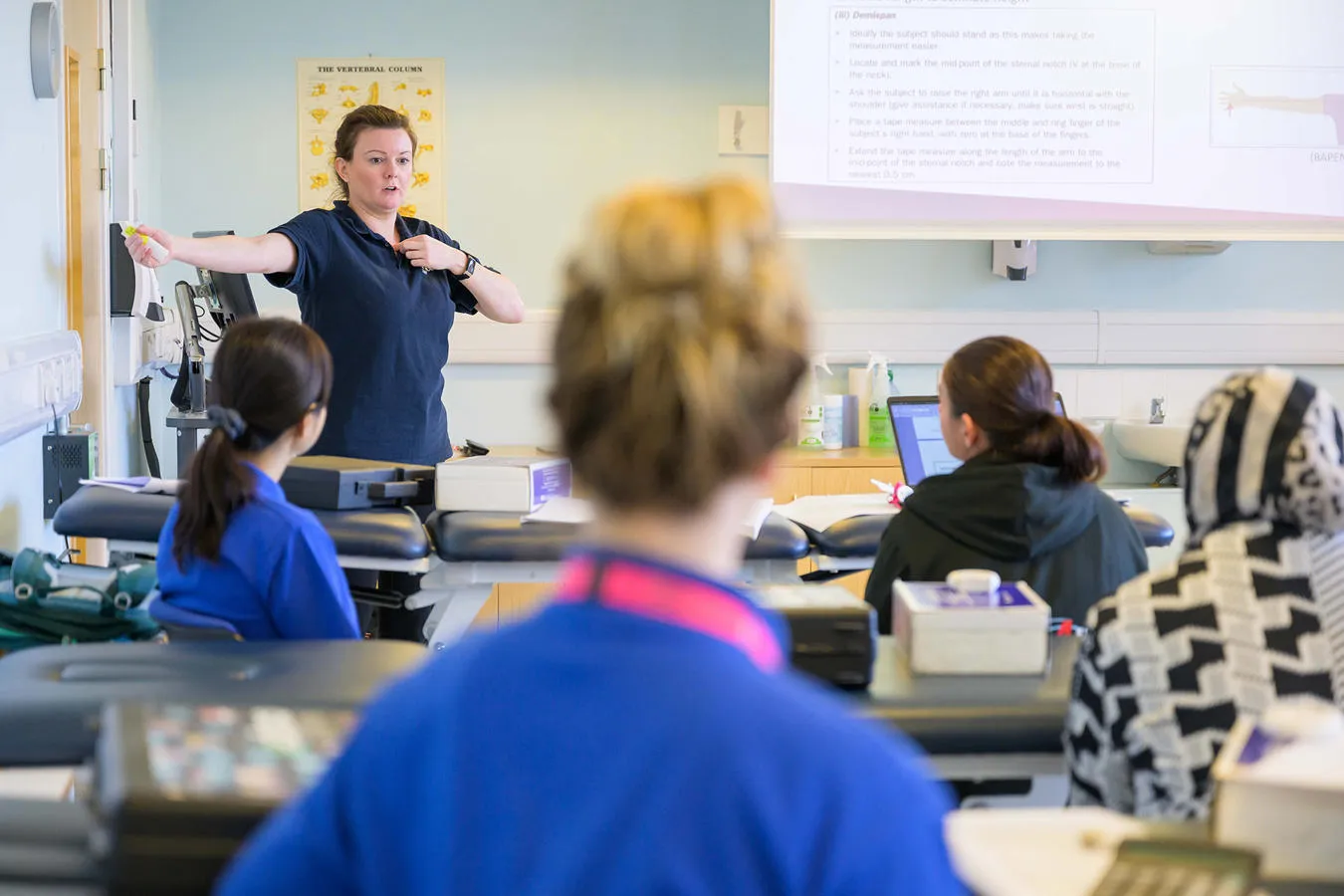 Students in a dietetics classroom. 