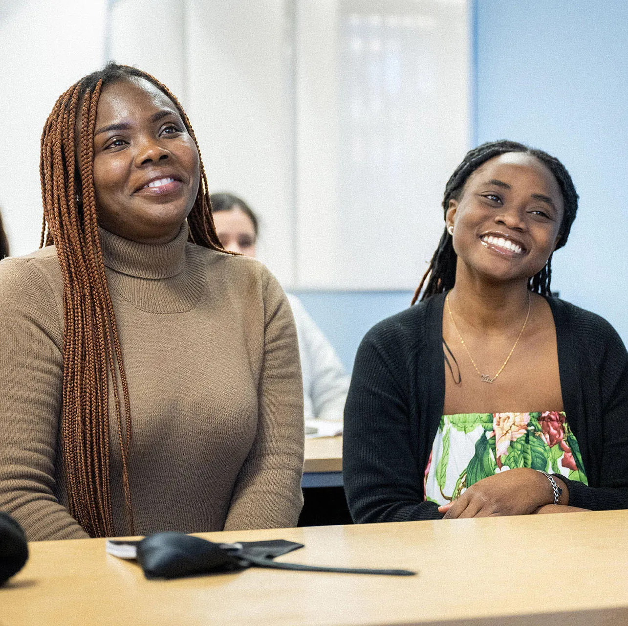 Two students in a Coaching and Mentoring in Education class at the University of Hull.