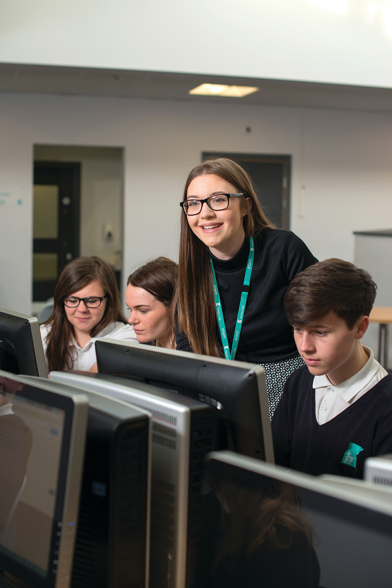 Teacher and students at Kelvin School