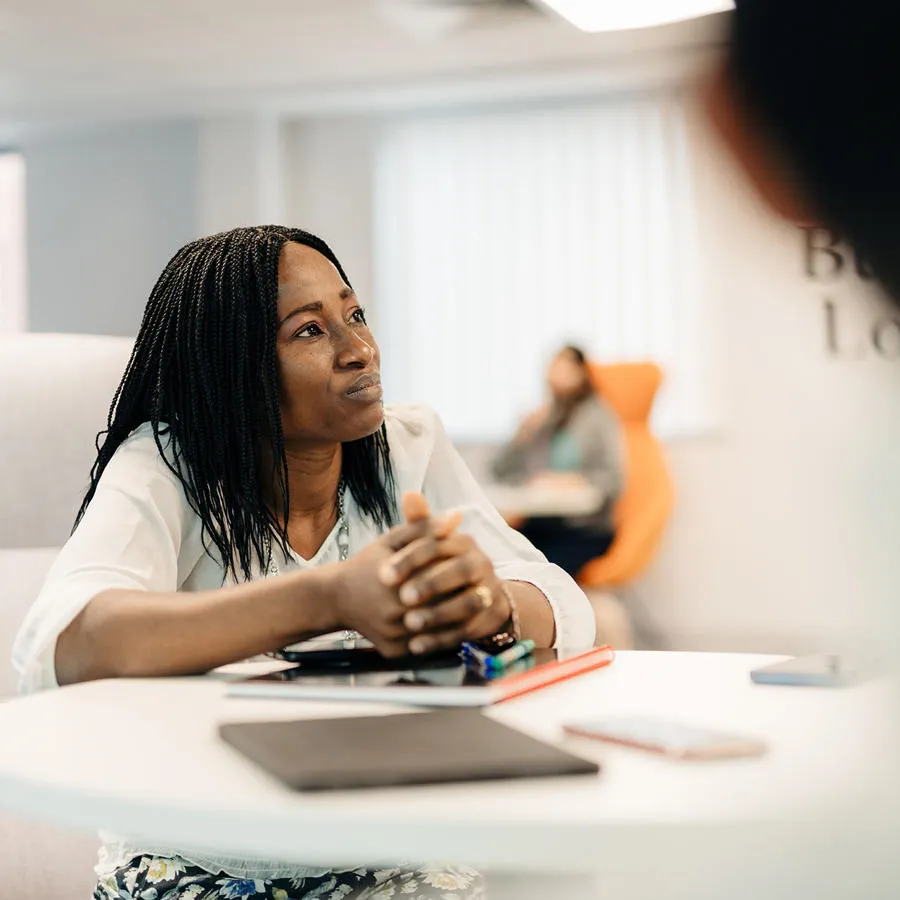 Students in the business lounge