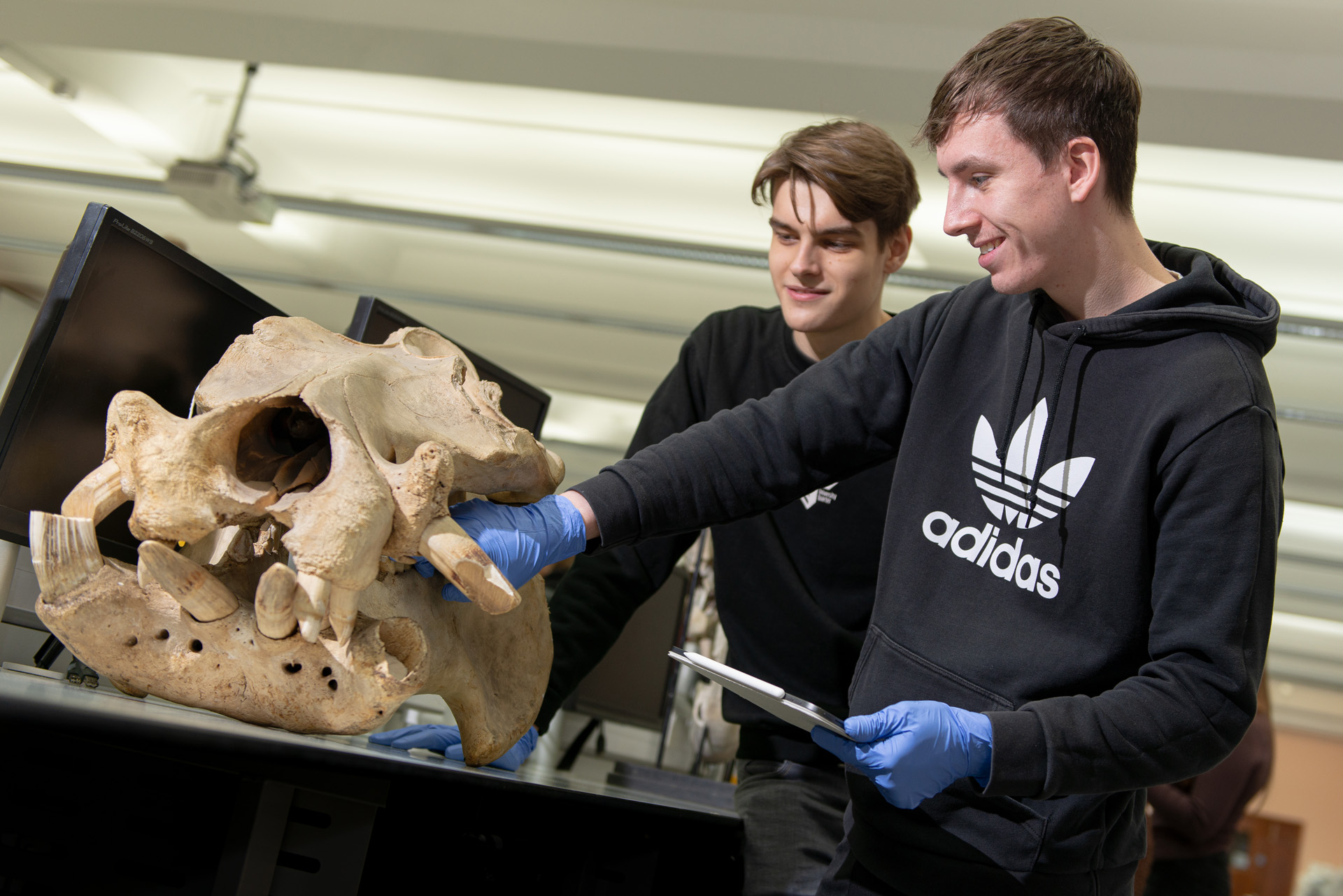 Zoology students with Hippo Skull at the University of Hull