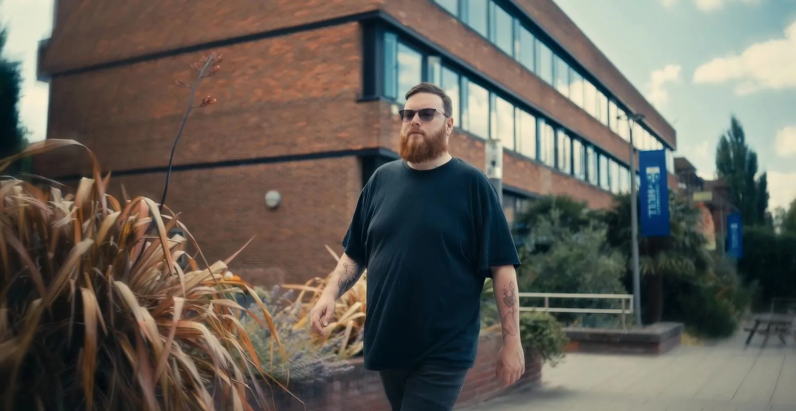 Foundation year student George walking through campus