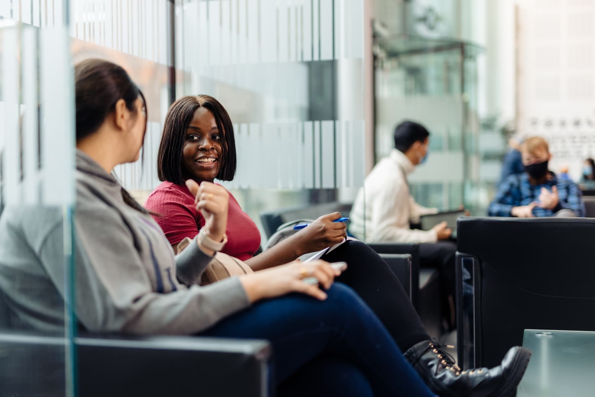 Students sat chatting in the Nidd reception