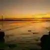 Sunset over the Humber Bridge near Kingston upon Hull, East Yorkshire, UK. Linking East Yorkshire and Lincolnshire