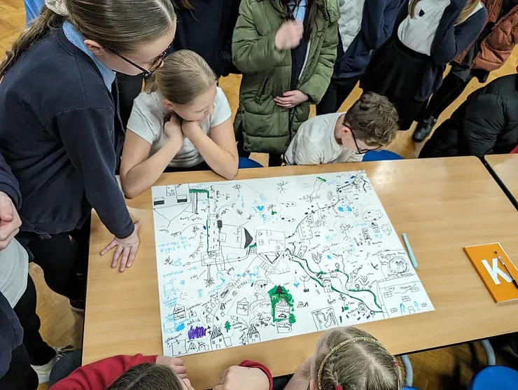 Team of school pupils working on a climate-related mapping project