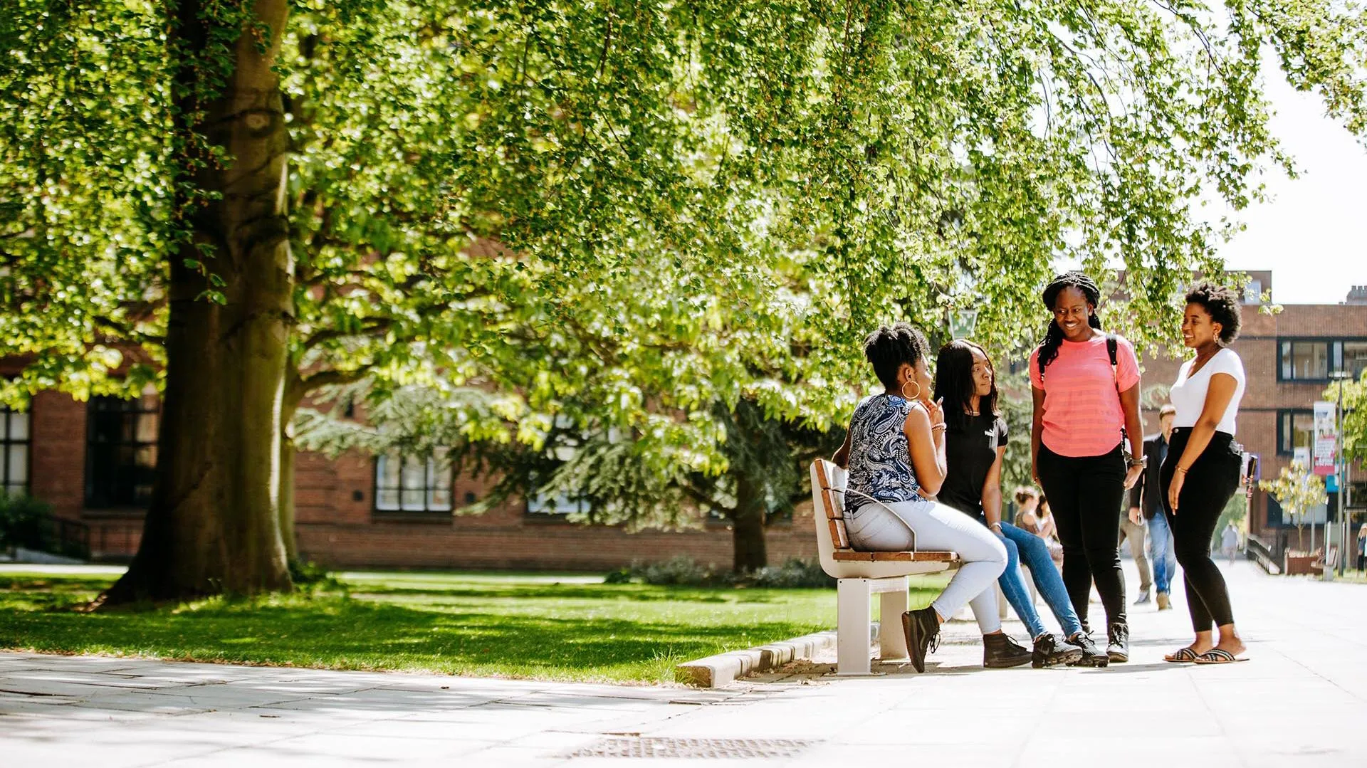 Students chatting and enjoying the campus