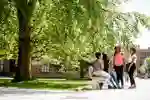 Students chatting and enjoying the campus