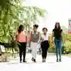 International students walking on campus.