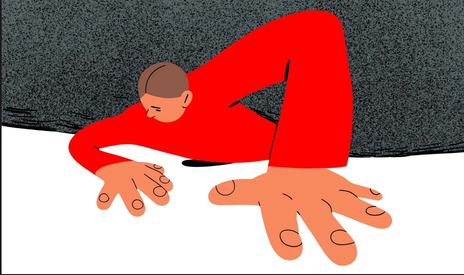 Person wearing red jumper hanging on
