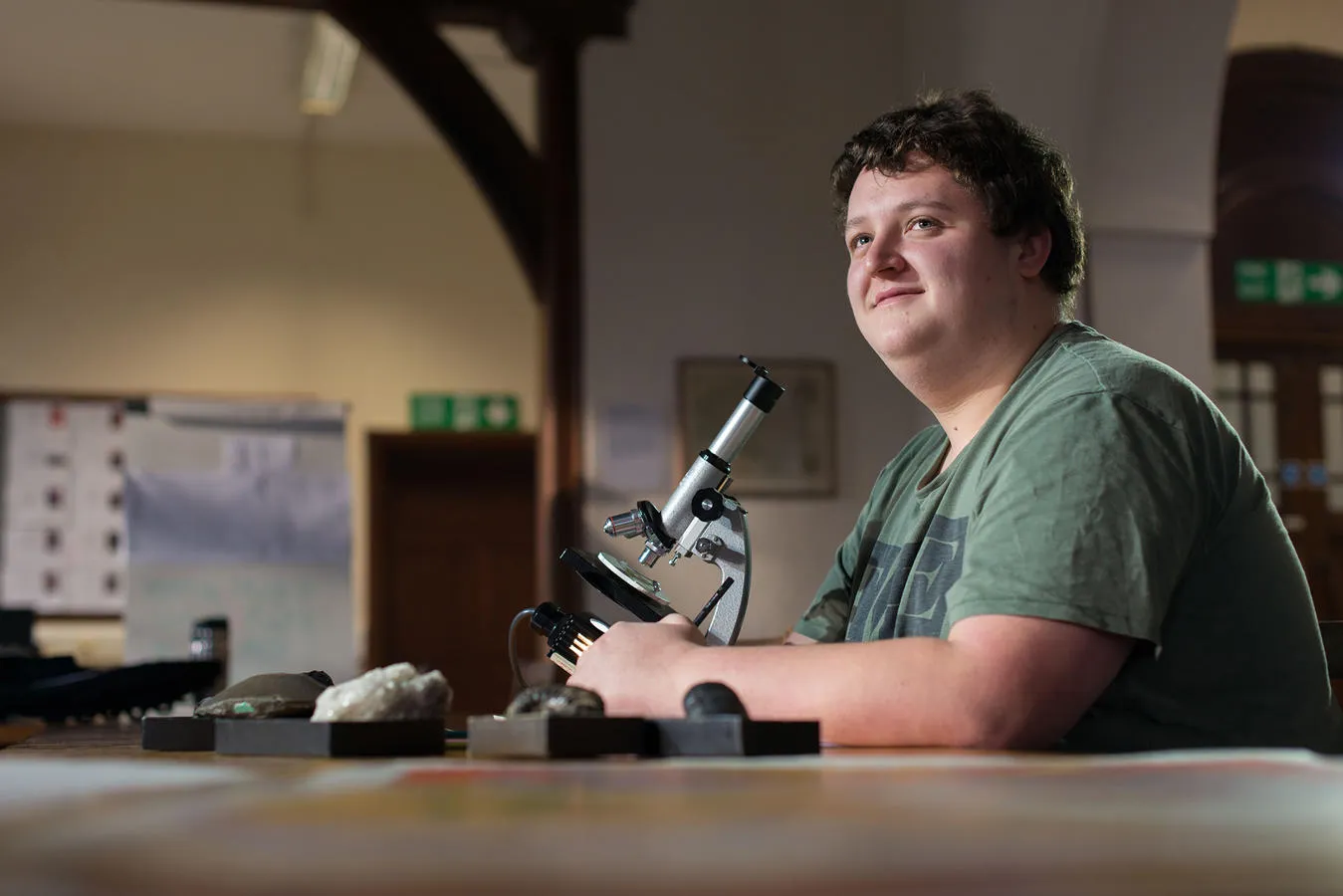 Student in the map room