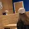 Law students taking part in a trial in the mock courtroom