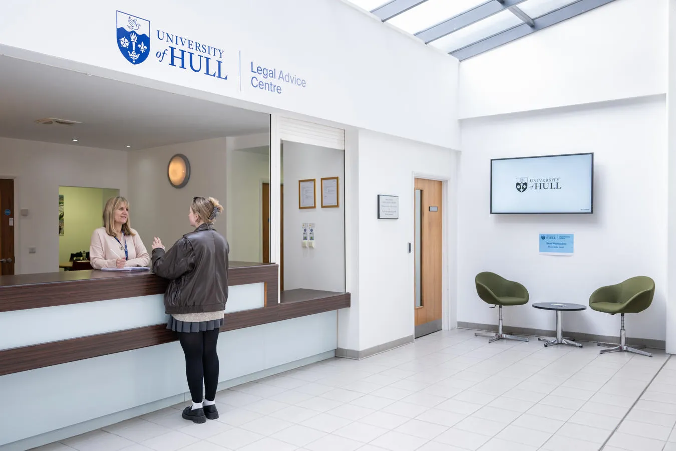 A student stood at the Legal Advice Centre